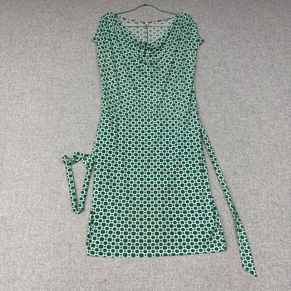 Banana Republic Dress Size M Green White Geometric Cowl Neck Belted Cap Sleeve